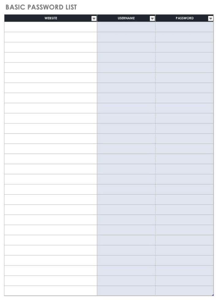 Free Printable Template for Passwords Sheet