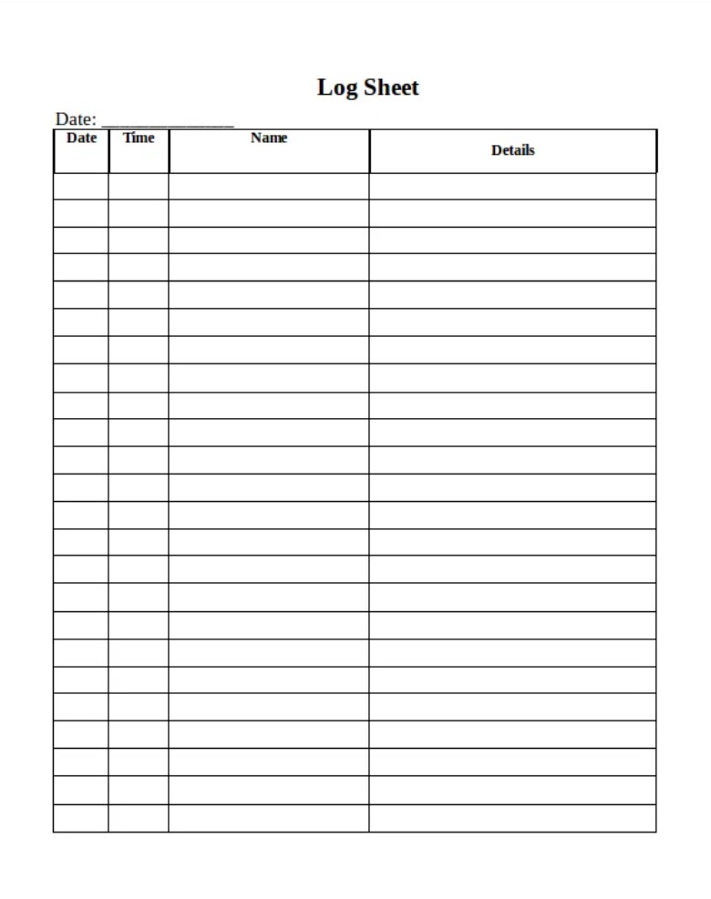 Free Printable Log Sheet Template