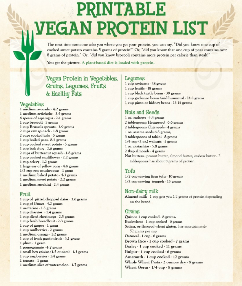 Printable List of Protein Foods