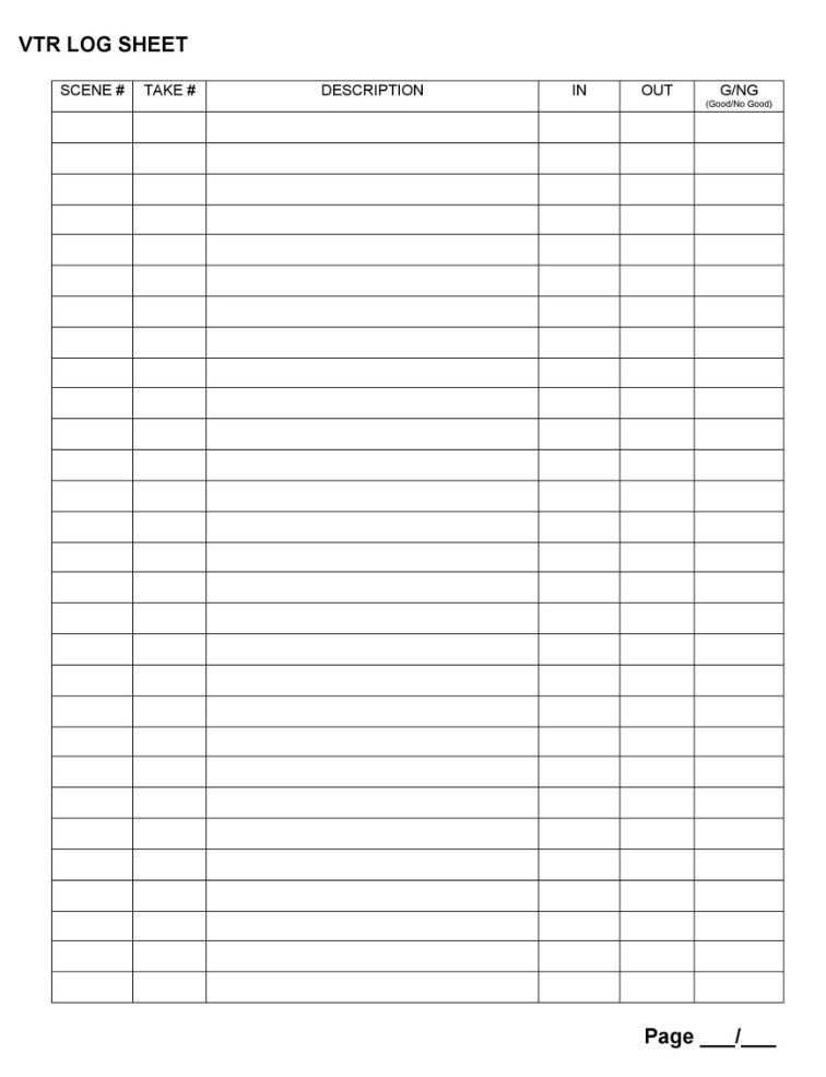 Printable Log Sheet Template Free