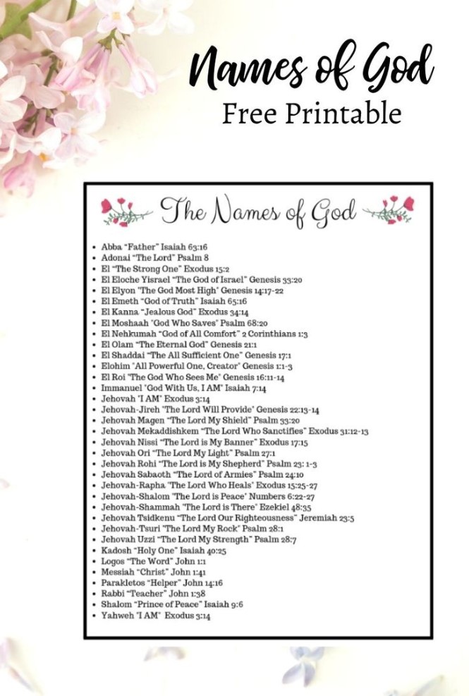 A Printable List of Names of God for Kids