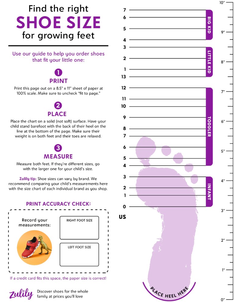 Free Printable Kids Shoe Size Chart
