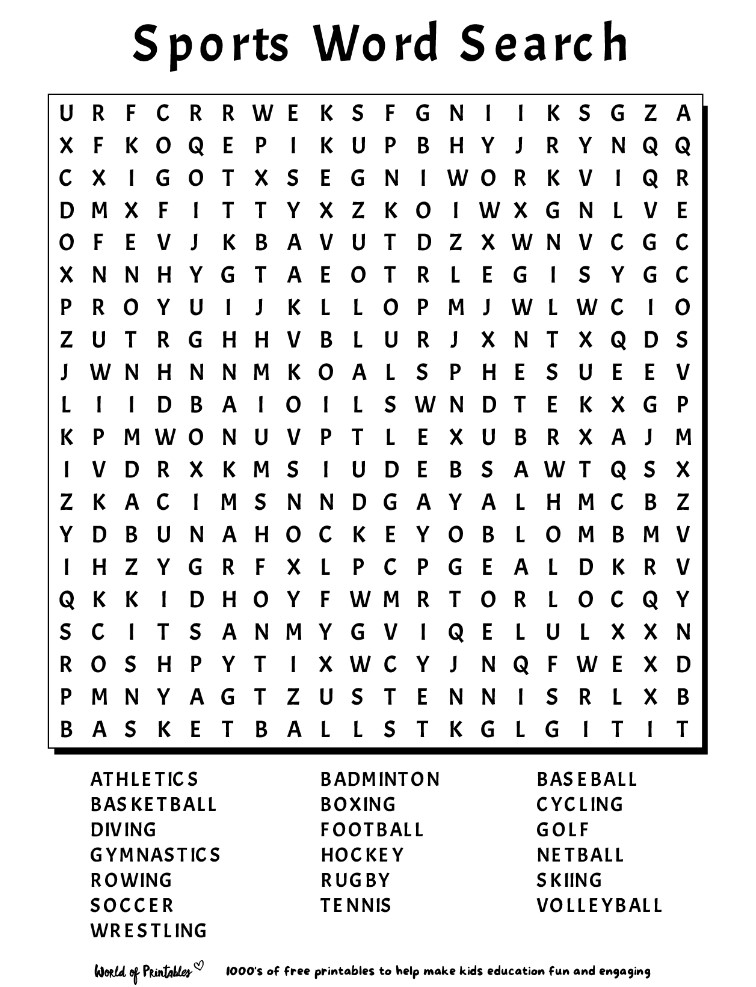 Free Printable Kids Word Search