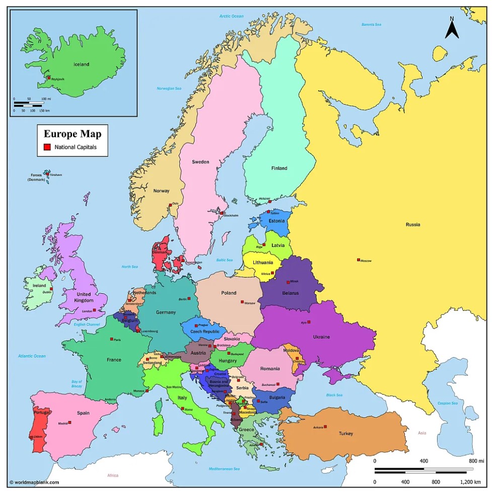 Free Printable Map of Europe