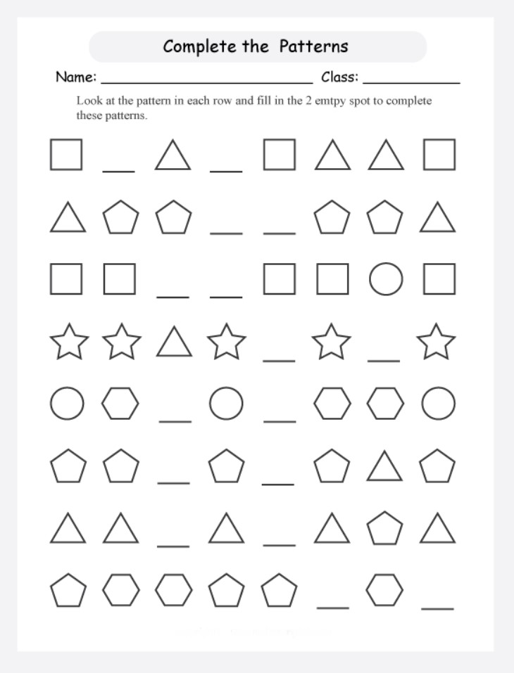 Free Printable Pattern Worksheets for Grade 2