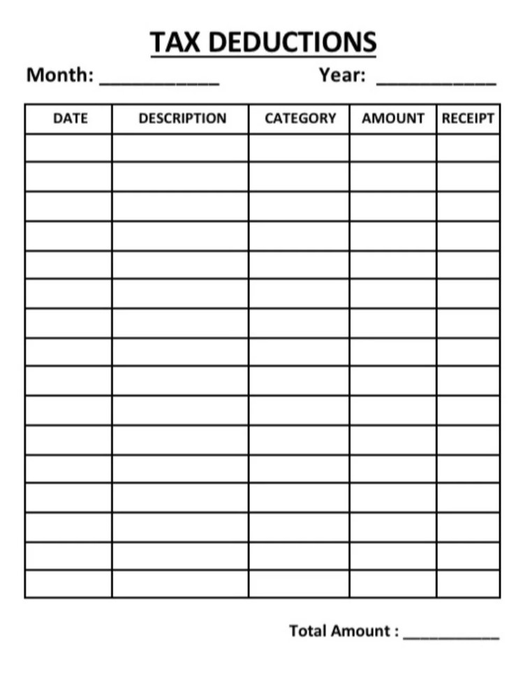 Free Printable Sheets for Tax Deductions
