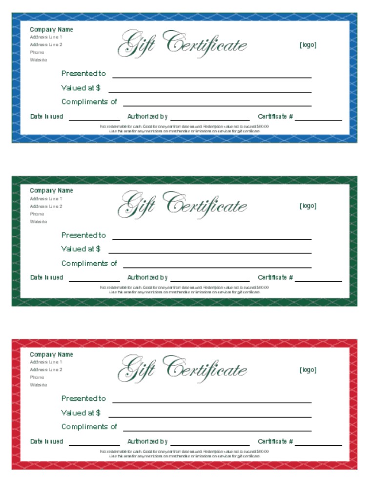 Printable Gift Certificates Template