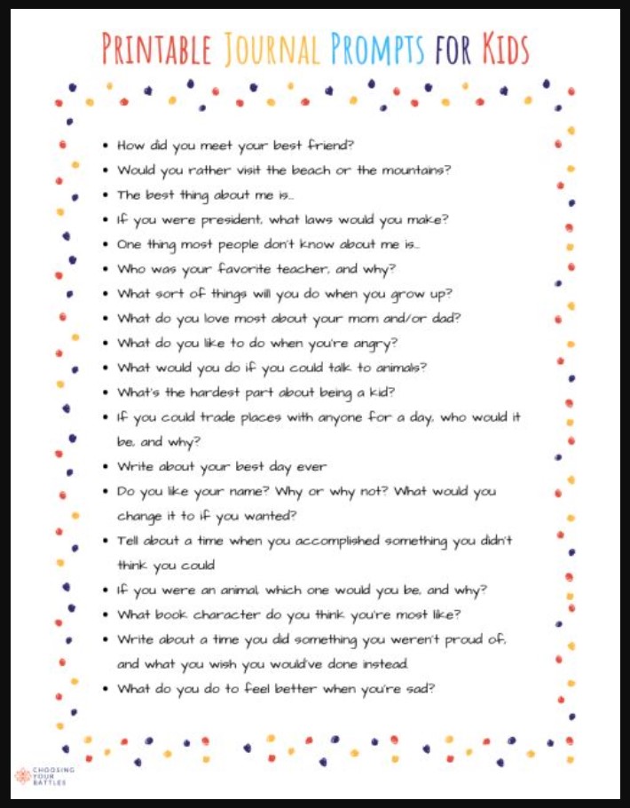 Printable Journal Prompts for Kids Free