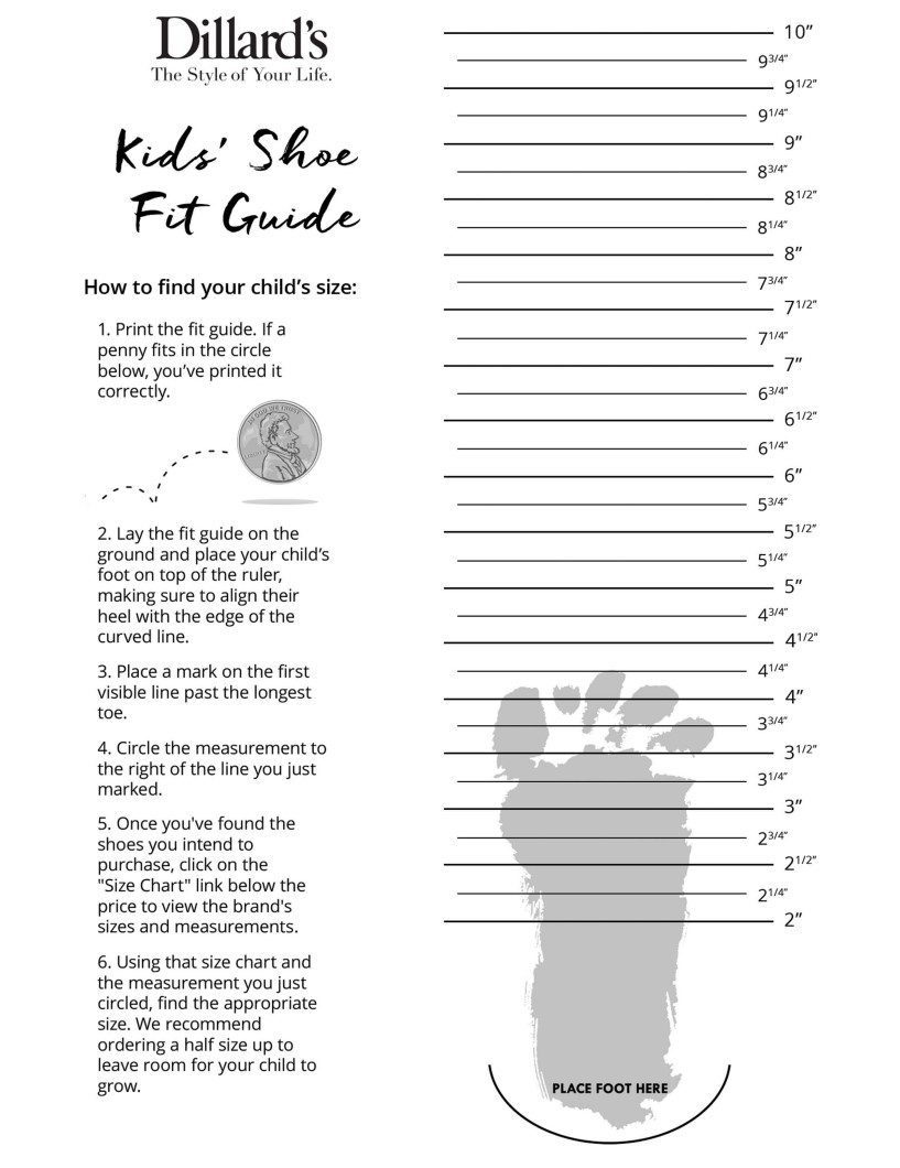 Printable Kids Shoe Size Chart Free