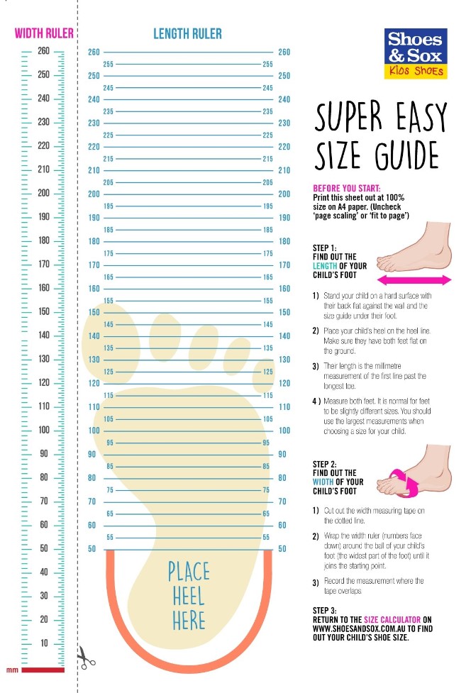Printable Kids Shoe Size Chart