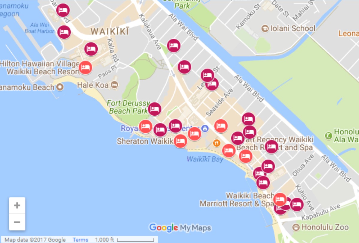 Printable Map of Waikiki Free