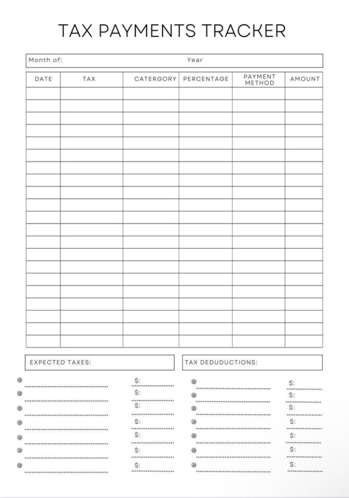 Printable Sheets for Tax Deductions Free