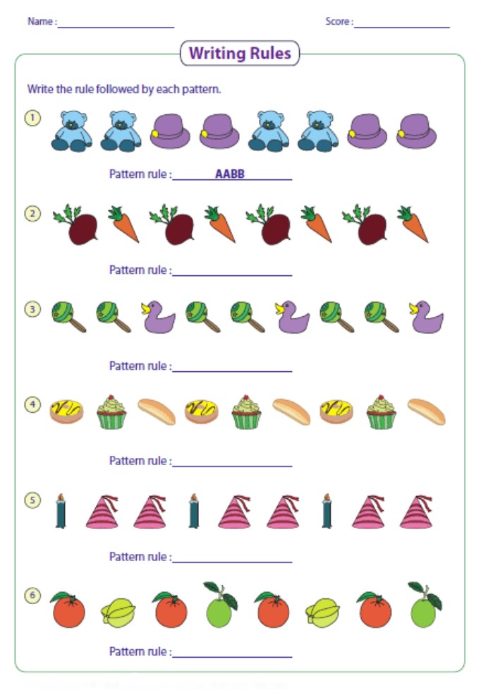 Printable Pattern Worksheets for Grade 2