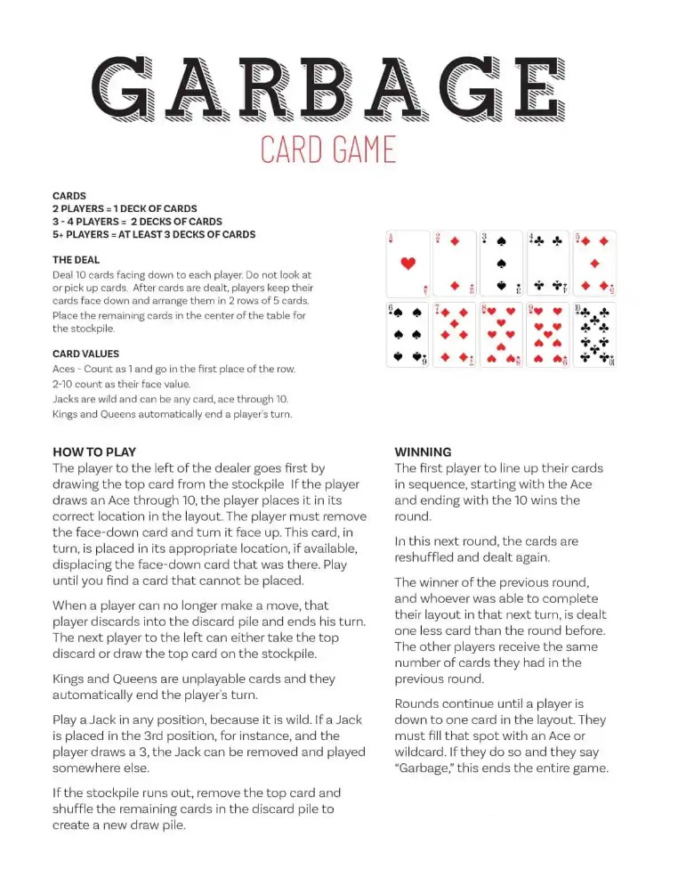 Free Printable Card Game Rules