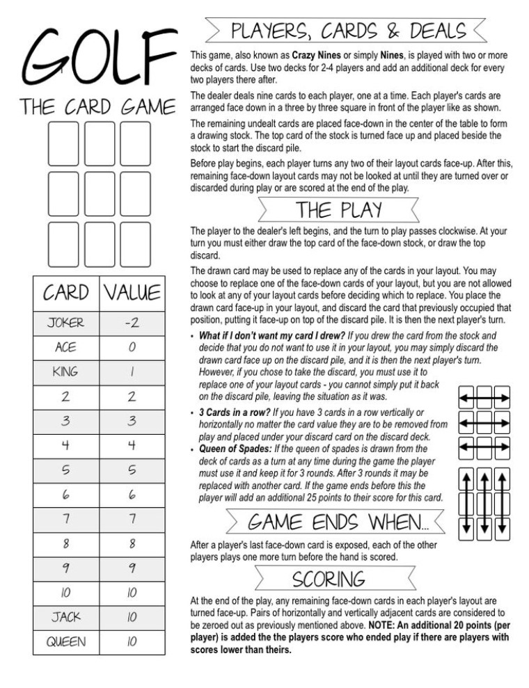 Printable Card Game Rules Free