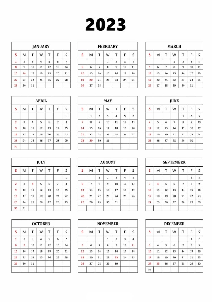Printable Word Calendar for 2023