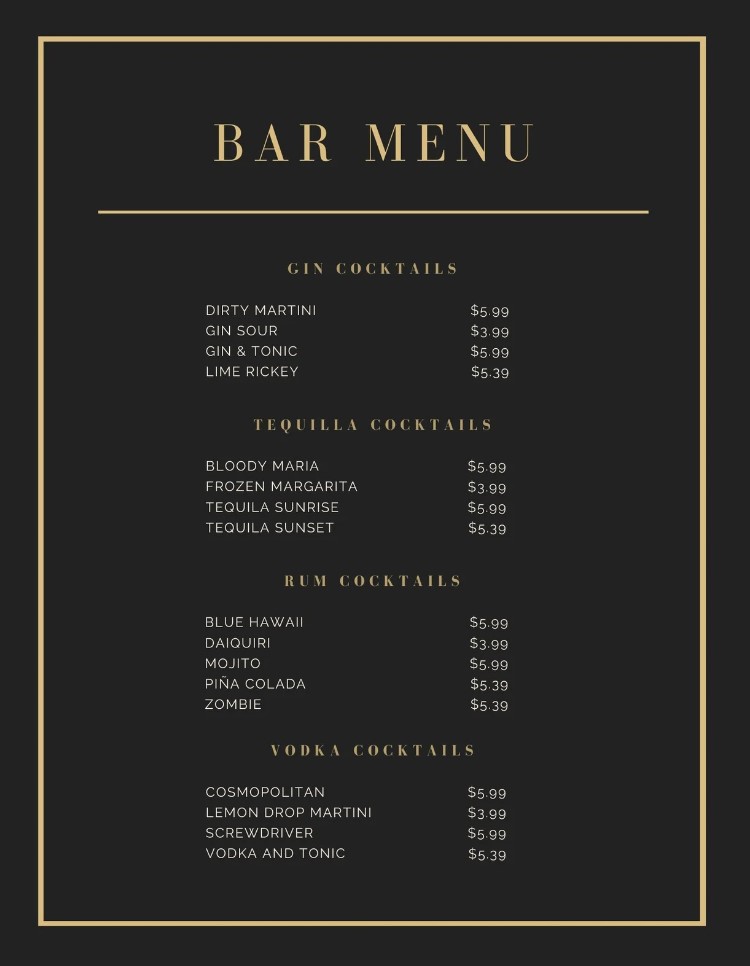 Menu Templates Printable Word
