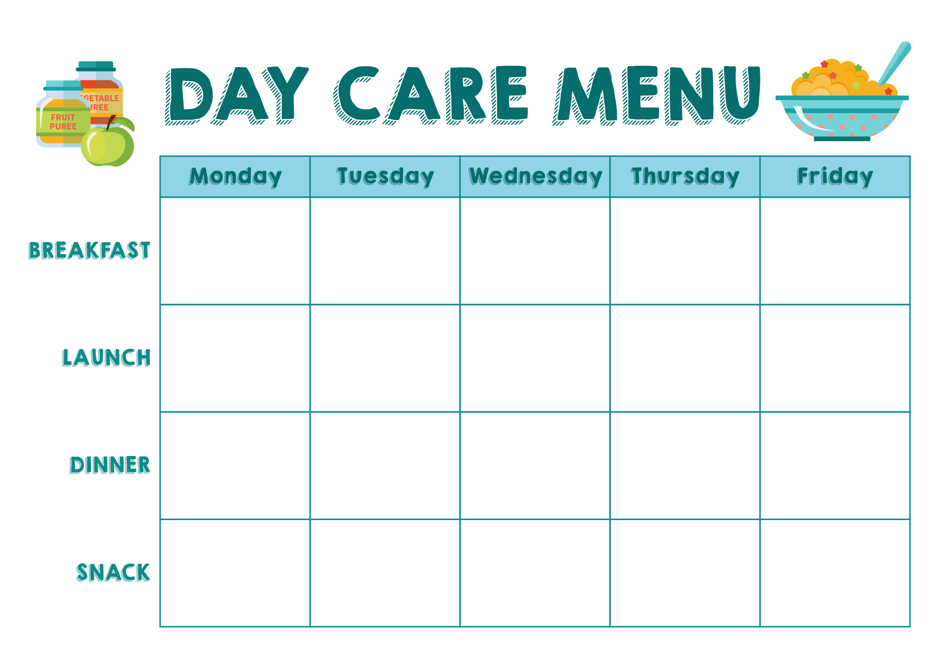 Printable Weekly Menu Template For Daycare