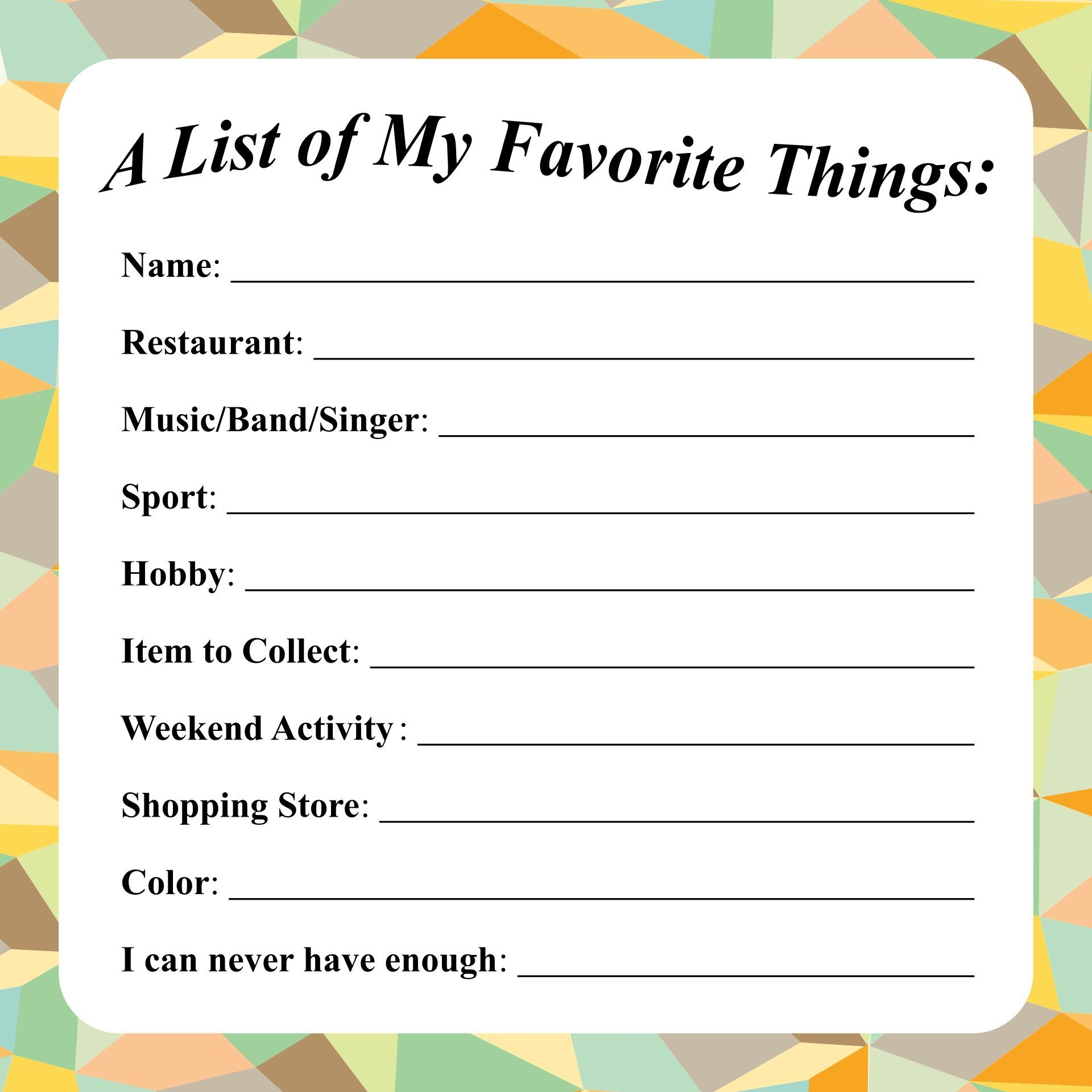 10 Best My Favorite Things Template Printable PDF For Free At Printablee Favorite Things List List Template Template Printable
