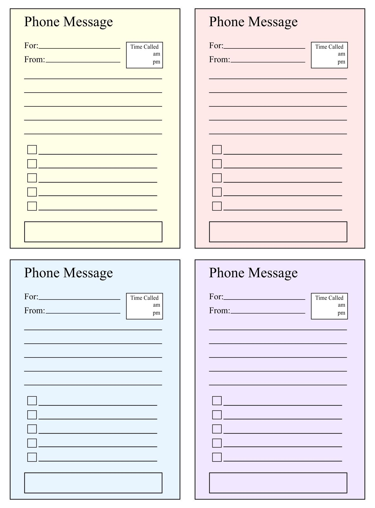 Printable Telephone Message Template
