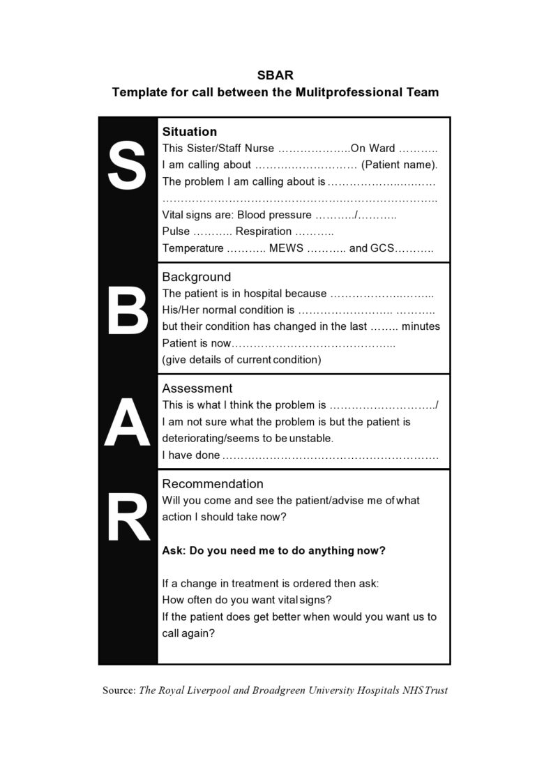 13 Blank SBAR Templates Word PDF TemplateLab Sbar Sbar Nursing Nursing Documentation