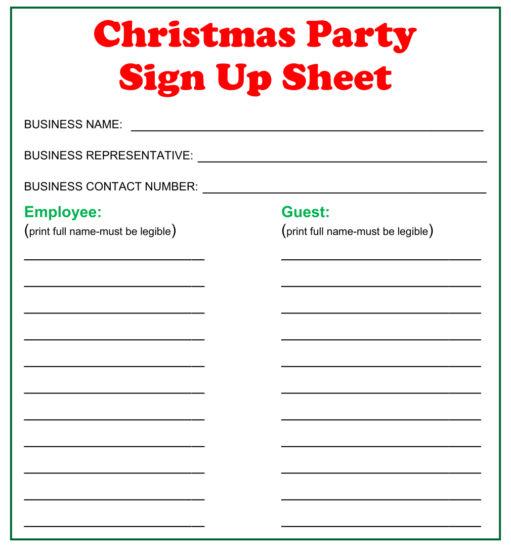 15 Best Christmas Party Printable Sign Up Sheet PDF For Free At Printablee Party Signs Printable Signs Christmas Party