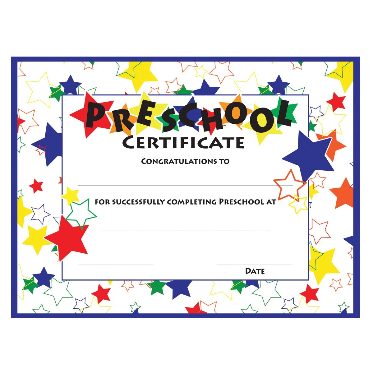 Printable Editable Preschool Graduation Certificate Template Free
