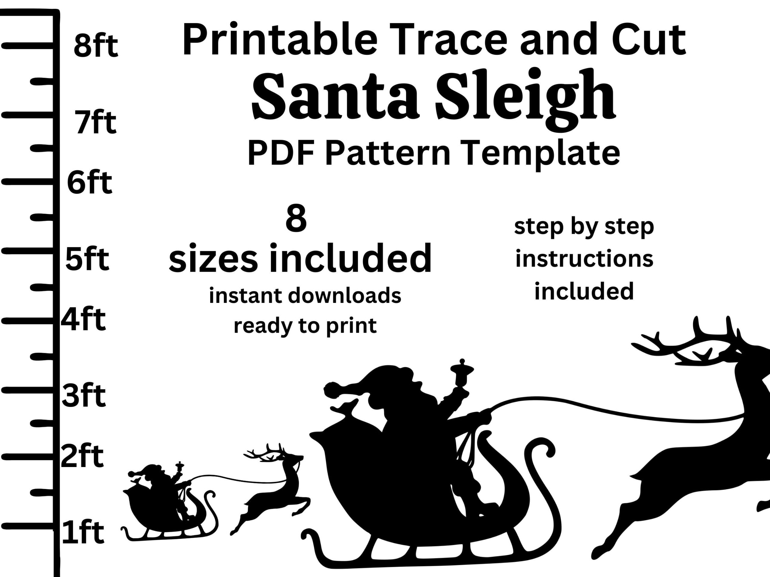 1ft 8ft Santa Sleigh Bundle PDF Template printable Trace And Cut Christmas Sign Template Stencils Christmas Lawn Decorations Etsy
