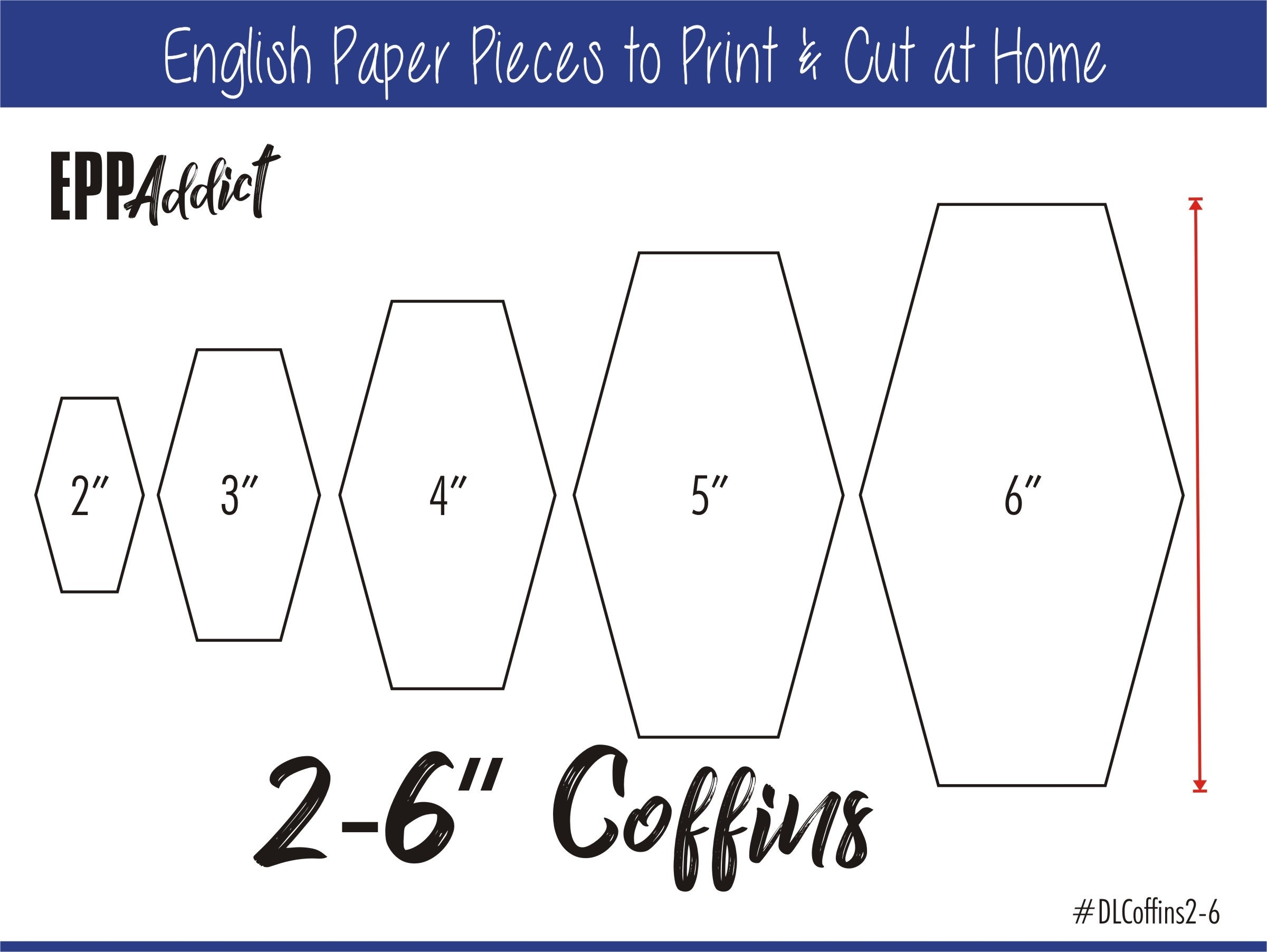2 6 Print At Home Coffin Shapes For English Paper Piecing EPP Pieces Dowloadable Download Templates A4 Letter Etsy