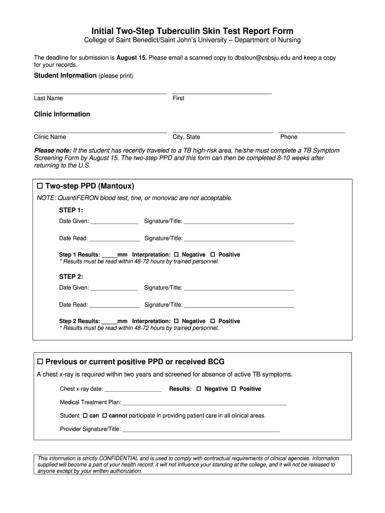 Employment Printable Tb Skin Test Form Template