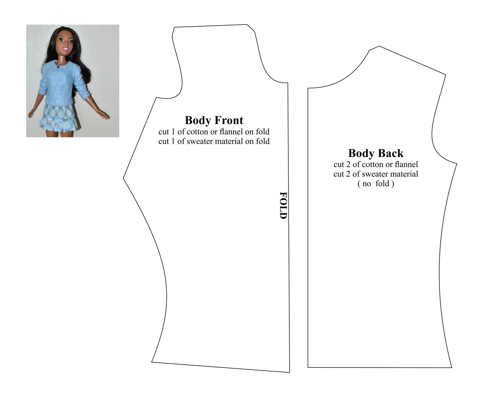 Template Beginner Printable Barbie Clothes Patterns