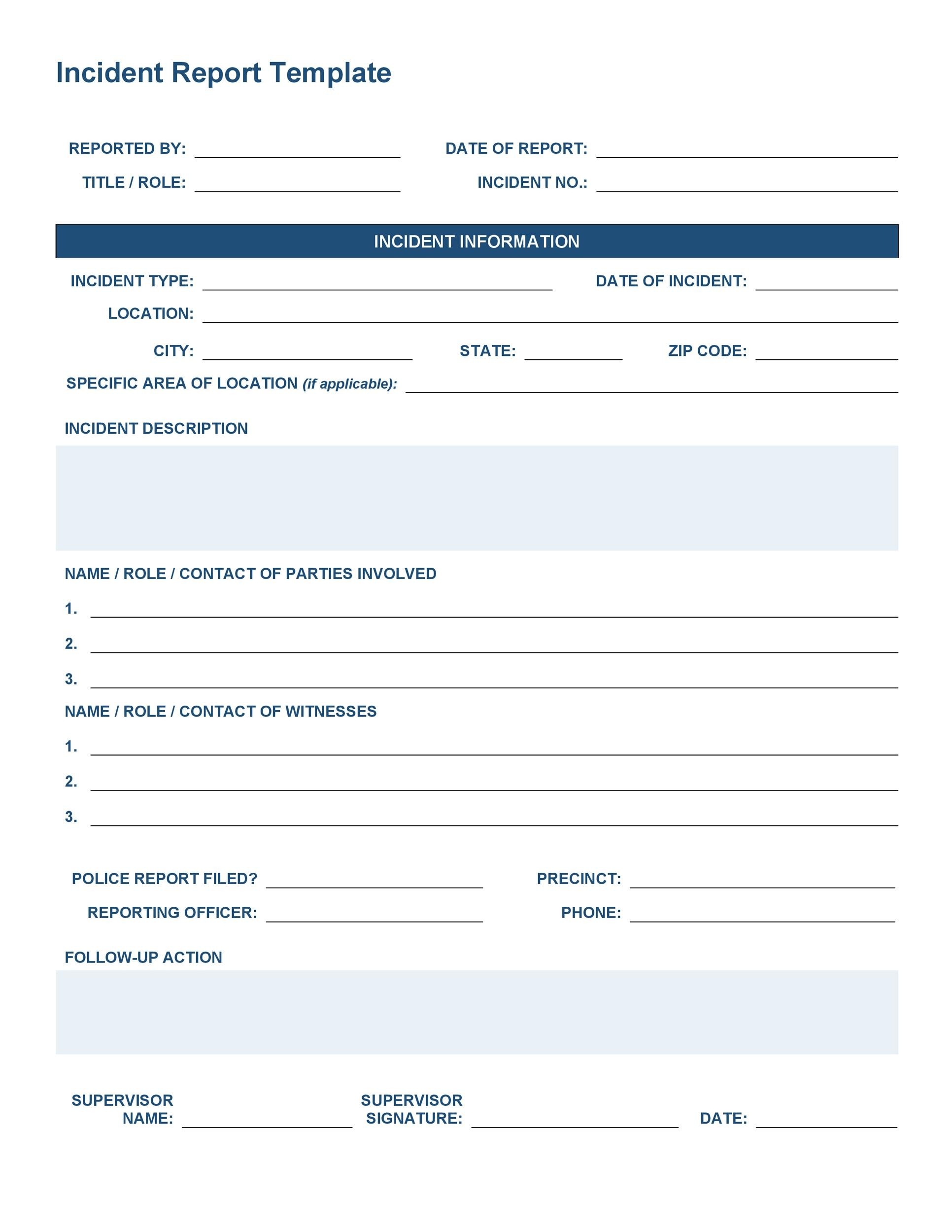 Fake Printable Blank Police Report Template