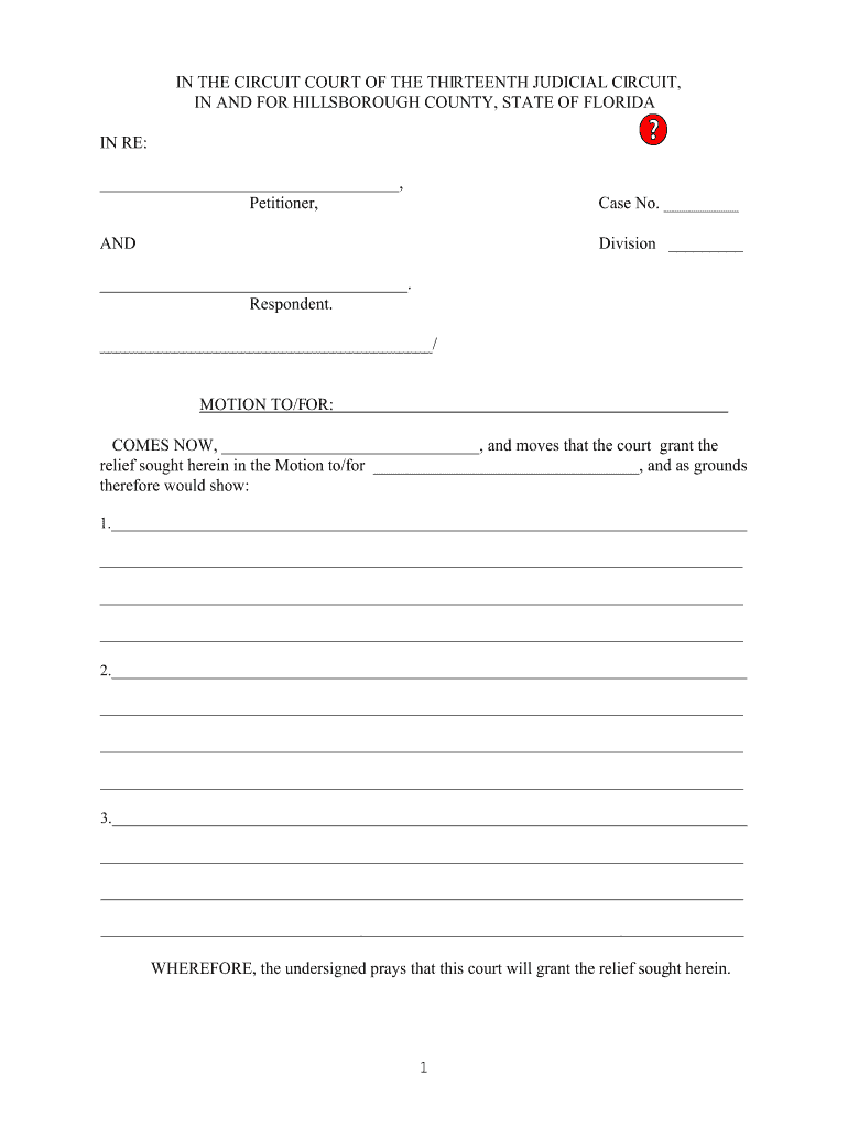 2001 FL Blank Motion 13th Judicial Circuit Form Hillsborough County Fill Online Printable Fillable Blank PdfFiller