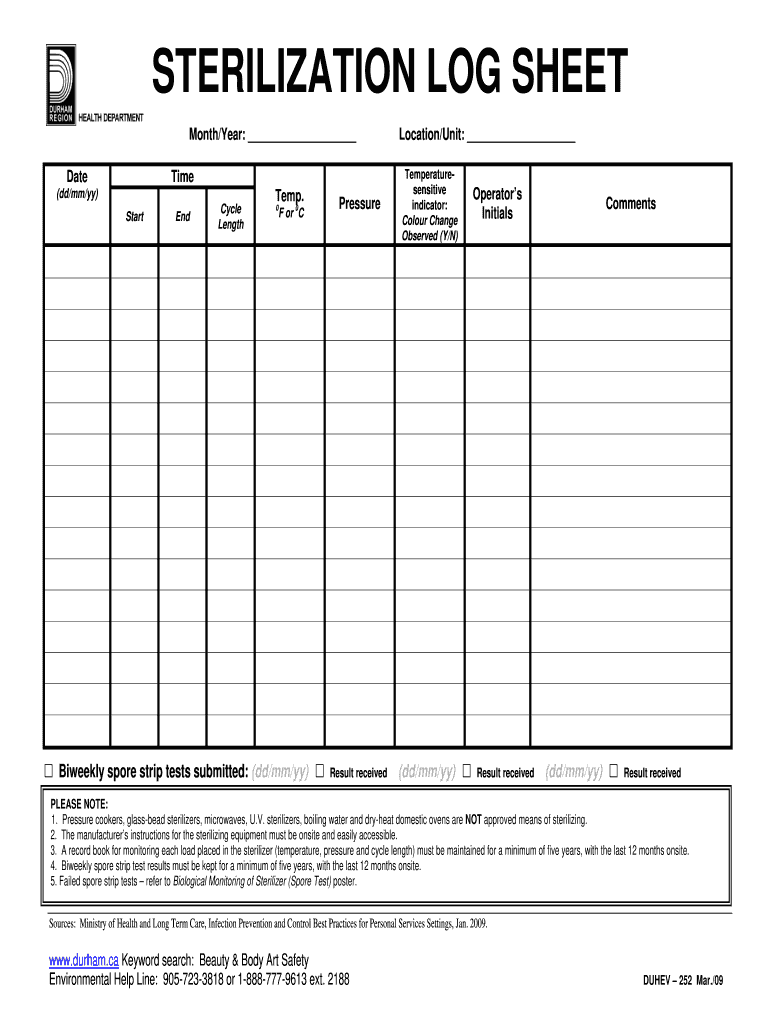 Printable Autoclave Log Sheet Templates