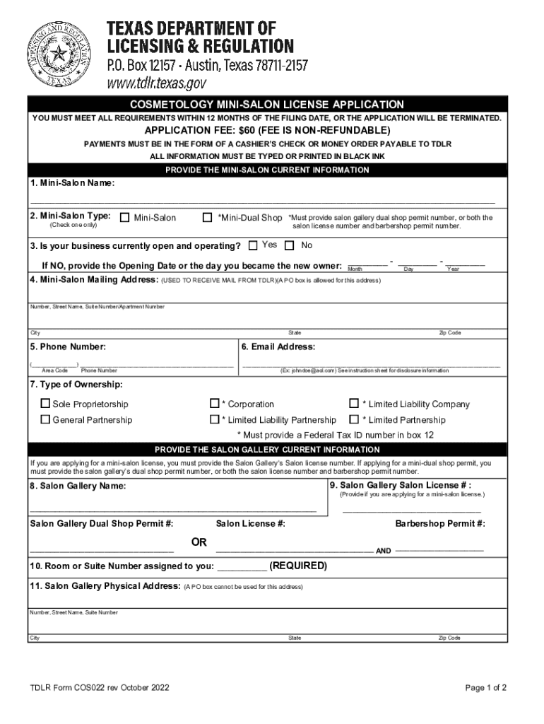 2022 2024 Form TX TDLR COS022 Fill Online Printable Fillable Blank PdfFiller