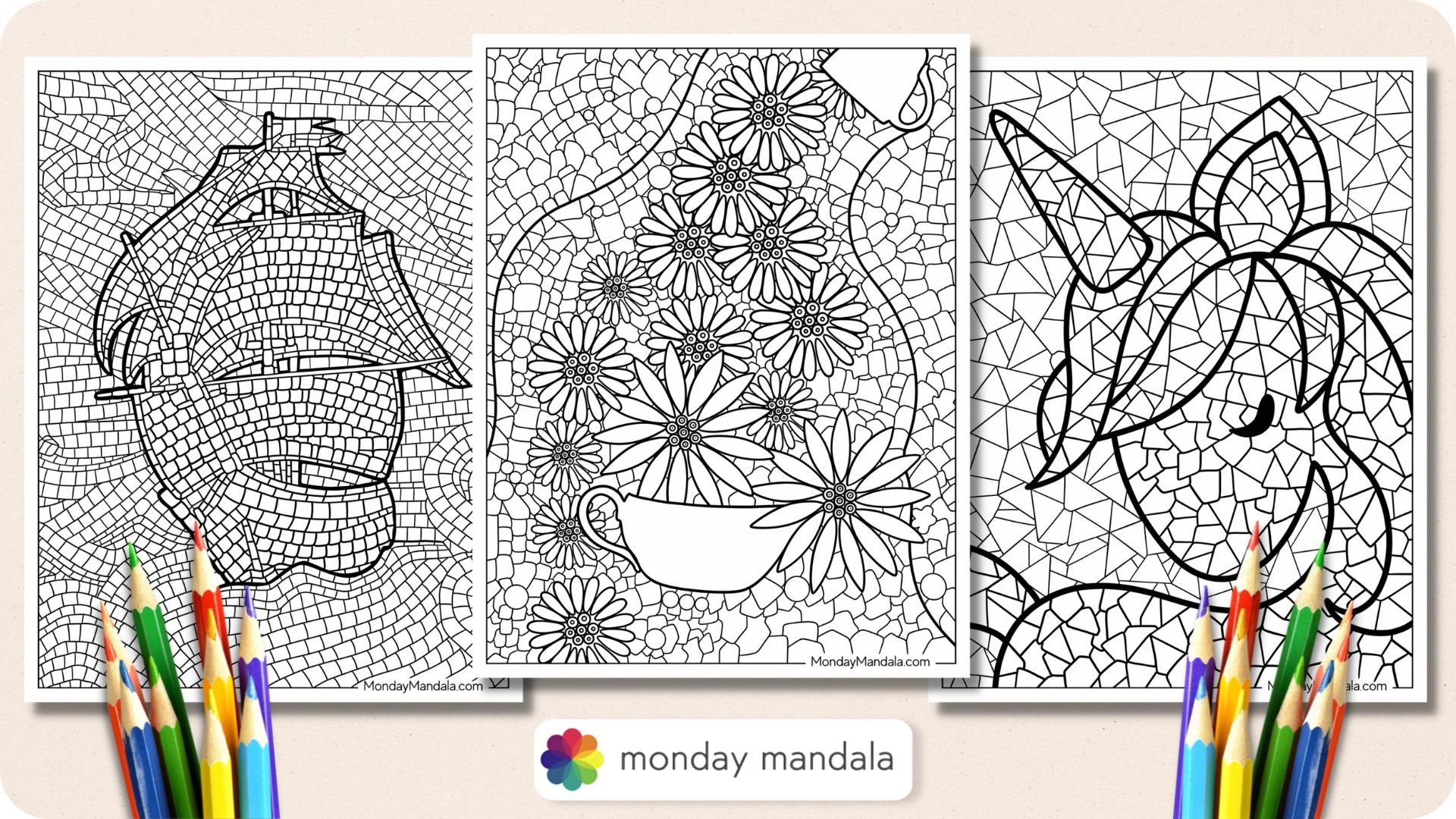 22 Mosaic Coloring Pages Free PDF Printables 