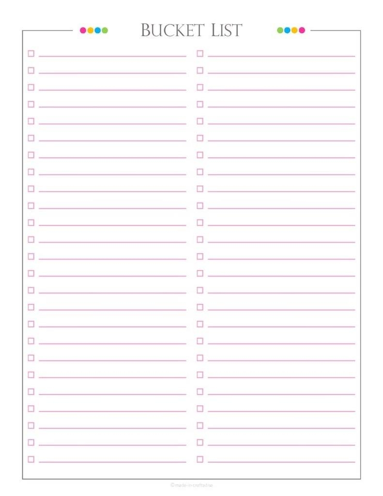 Bucket List Printable Template