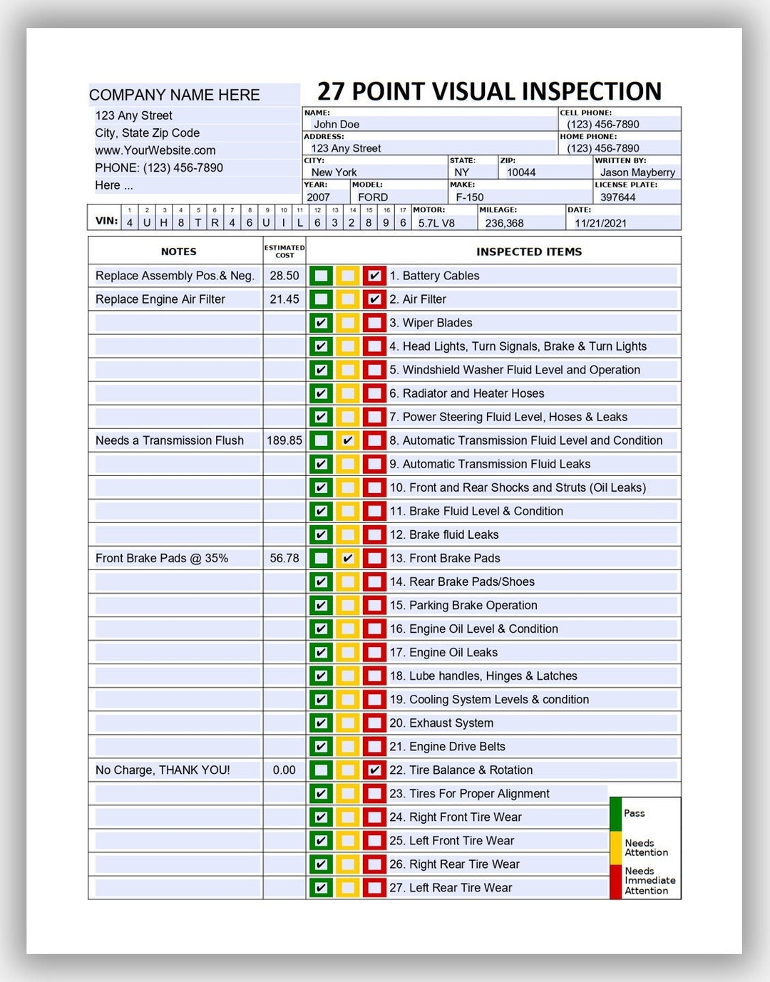 Printable Daily Vehicle Inspection Checklist Template