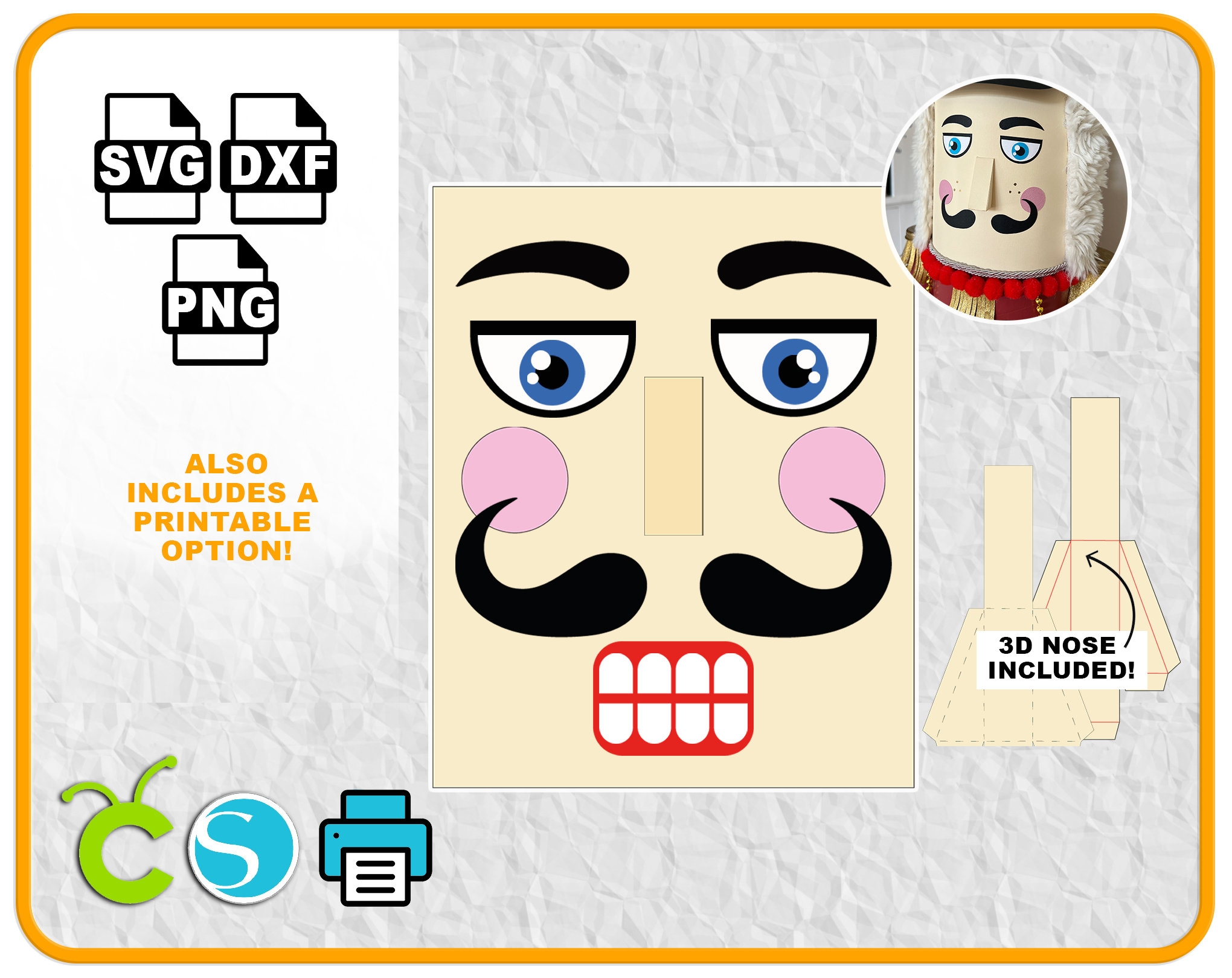 2D Nutcracker Face With 3D Nose SVG Nutcracker Face SVG Includes Printable Option Christmas SVG File For Cricut Silhouette And Print Etsy