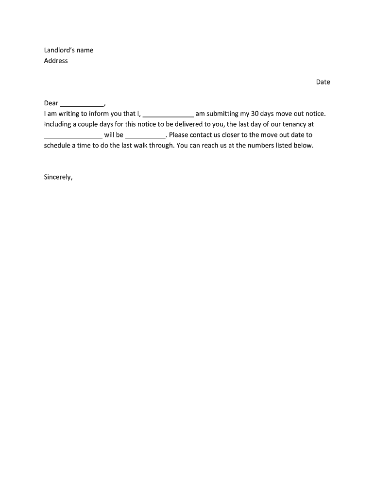 30 Day Notice To Landlord Template Word Fill Online Printable Fillable Blank PdfFiller