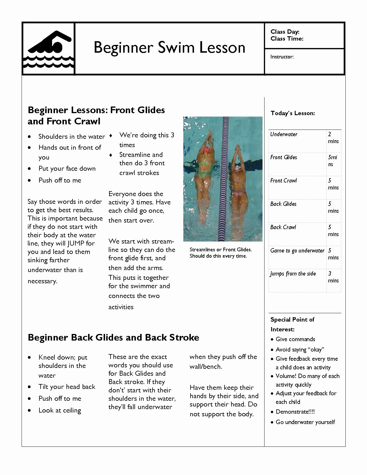 Printable Swimming Lesson Plan Template
