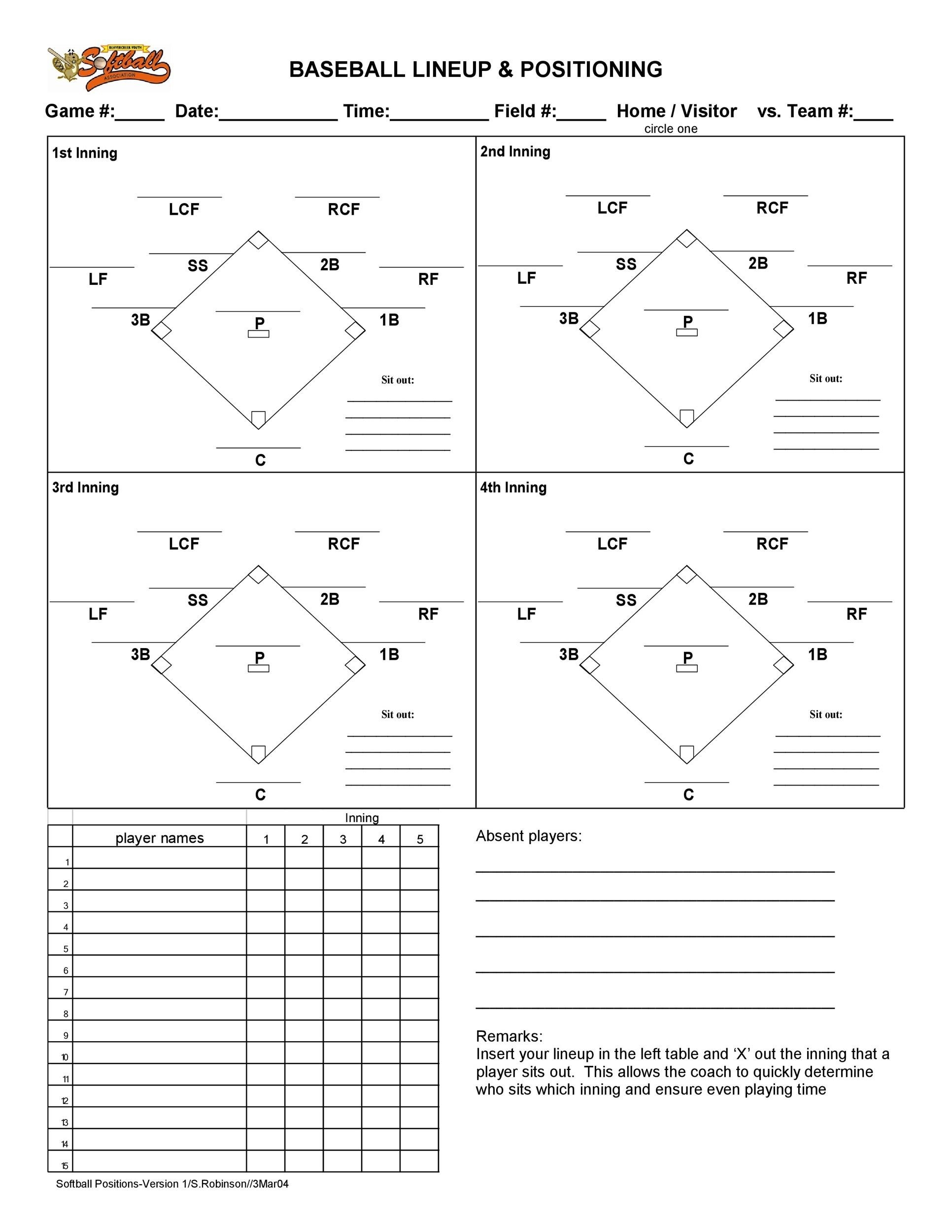 Printable Baseball Field Positions Template