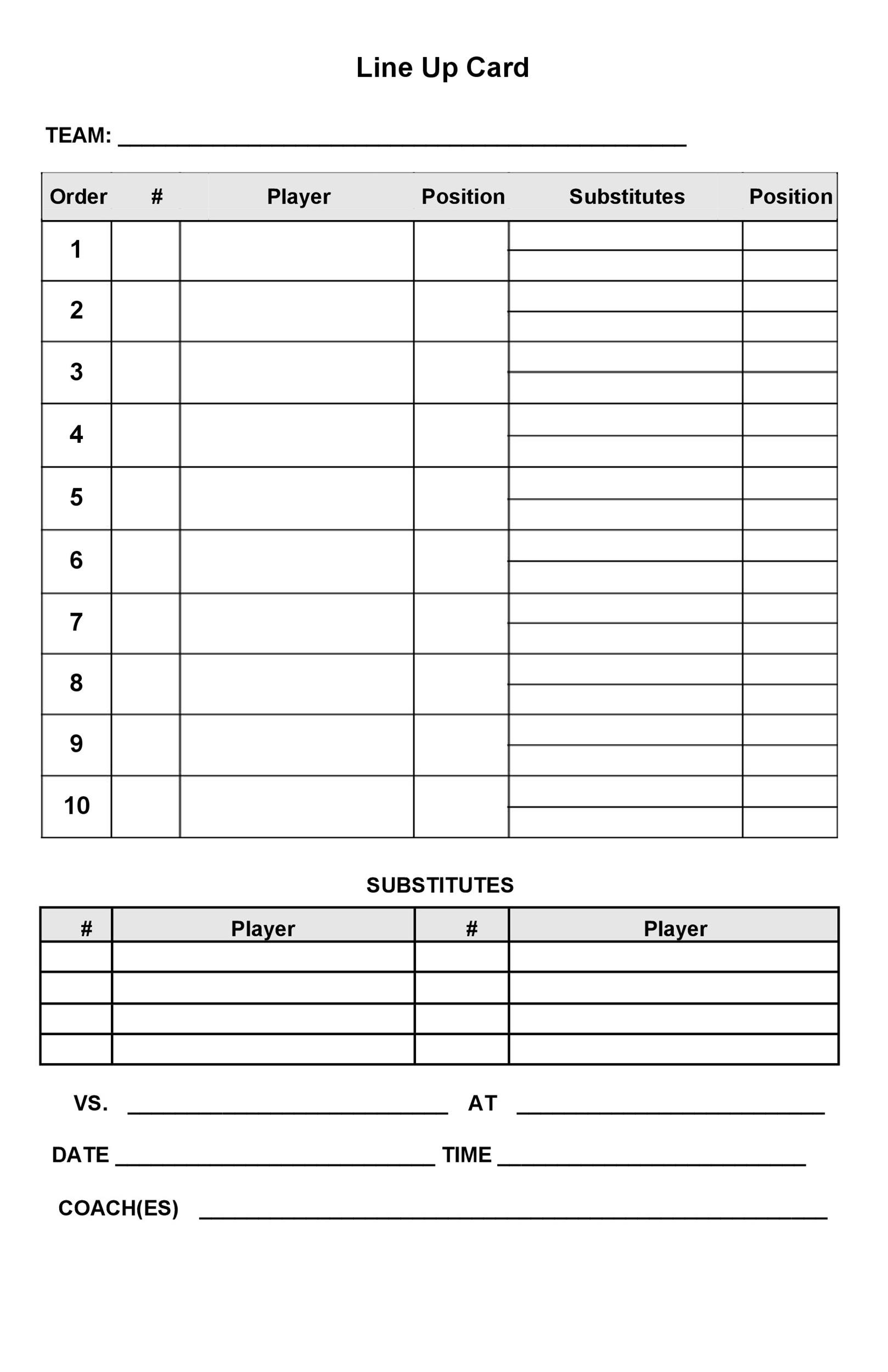 Printable Team Roster Template