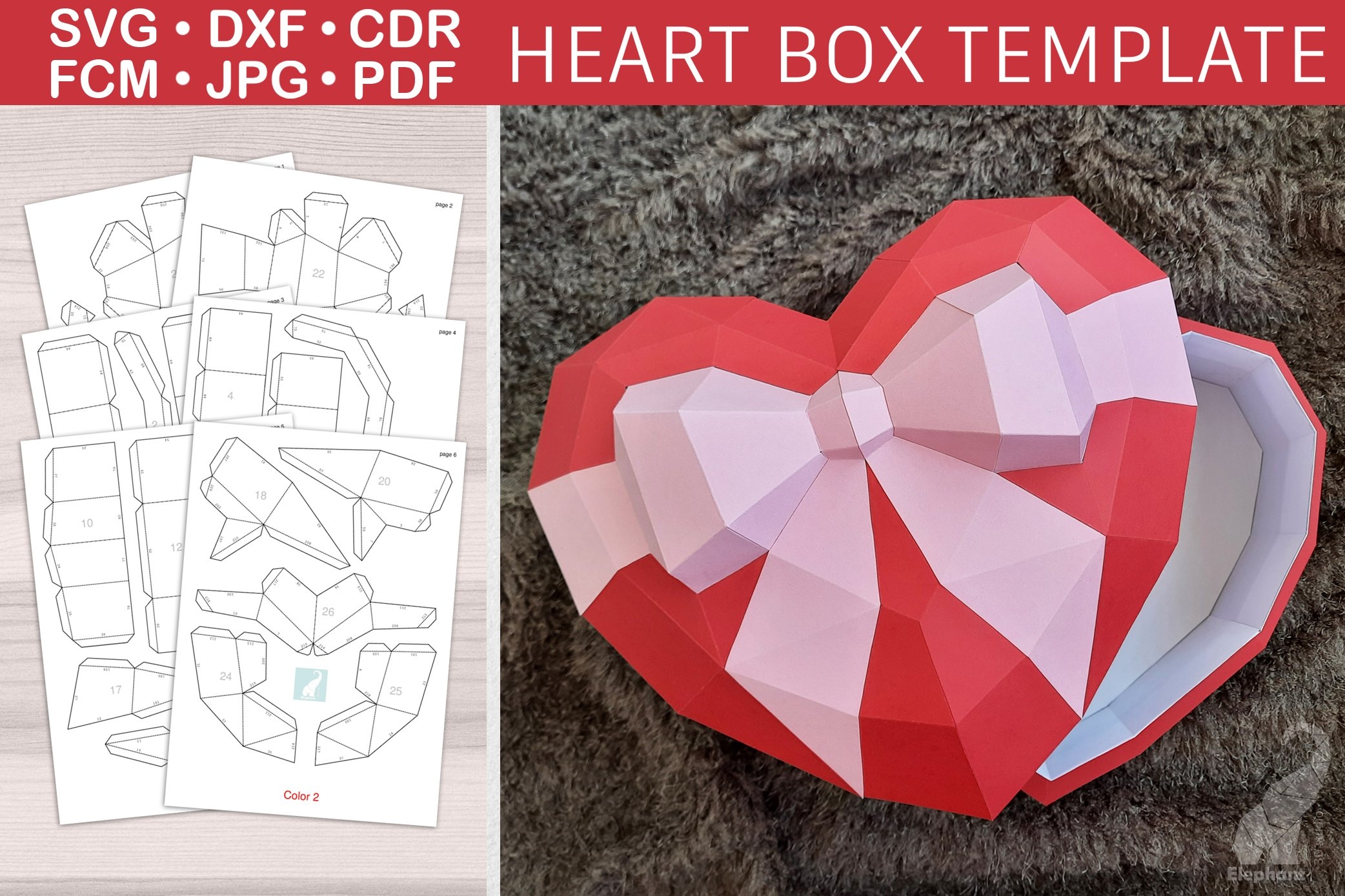 3D Papercraft Heart Shaped Box Template