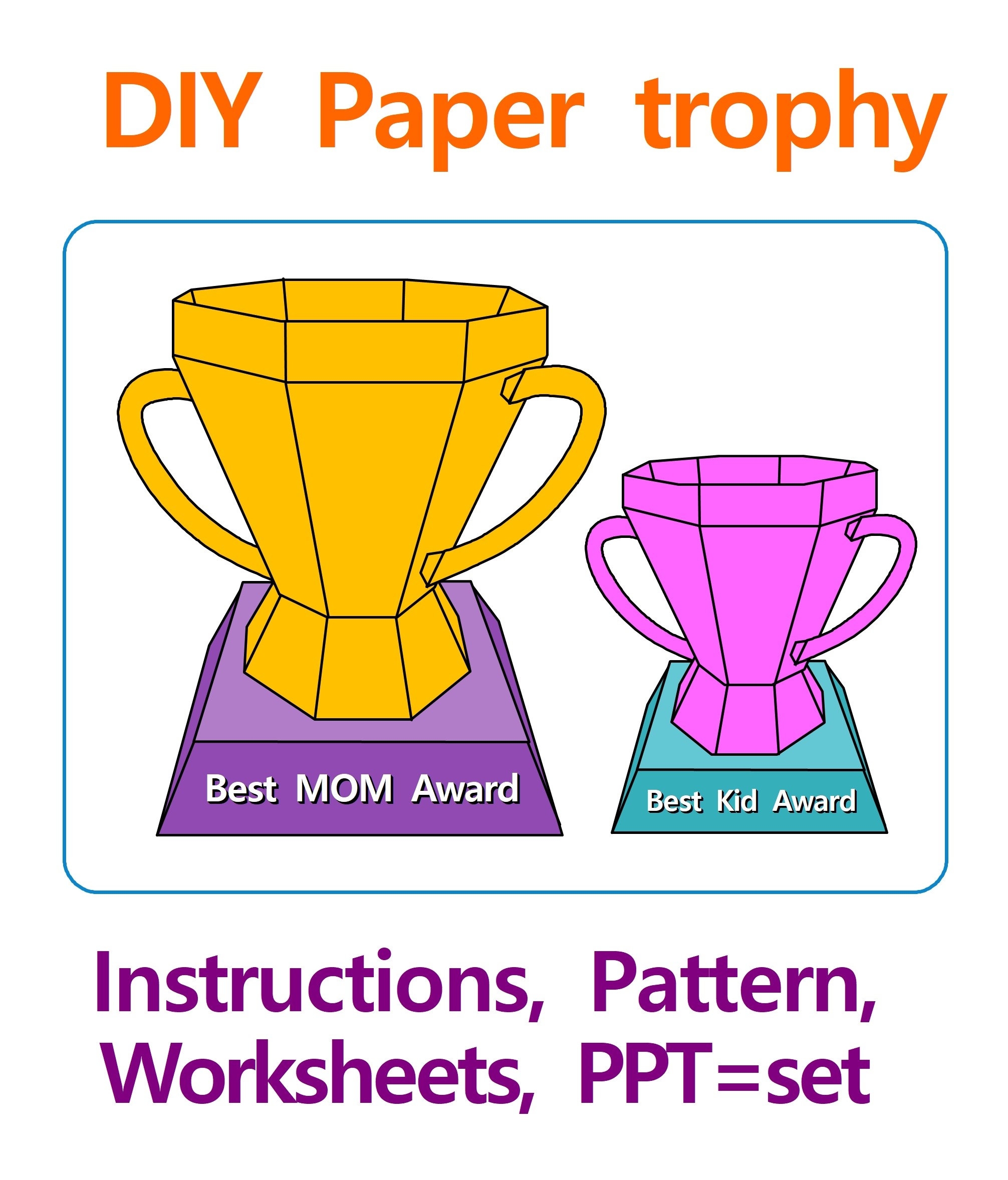3D Trophy Paper Trophy DIY Trophy Paper Craft Printable Pattern Instant Download Prize Decor Origami Mothers Day Low Poly Award Etsy