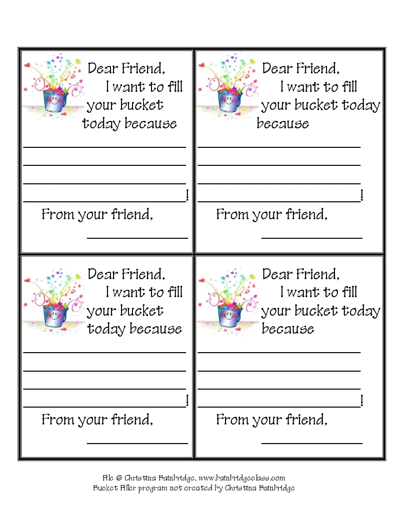 4 Best Images Of Printable Bucket Filler Slips Free Printable Bucket Filler Slips Bucket Fi Bucket Filler Bucket Filling Classroom Bucket Filling Activities