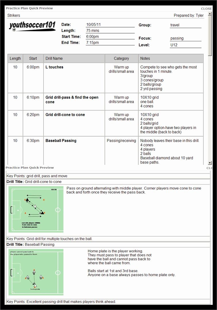 Printable Soccer Practice Plan Template