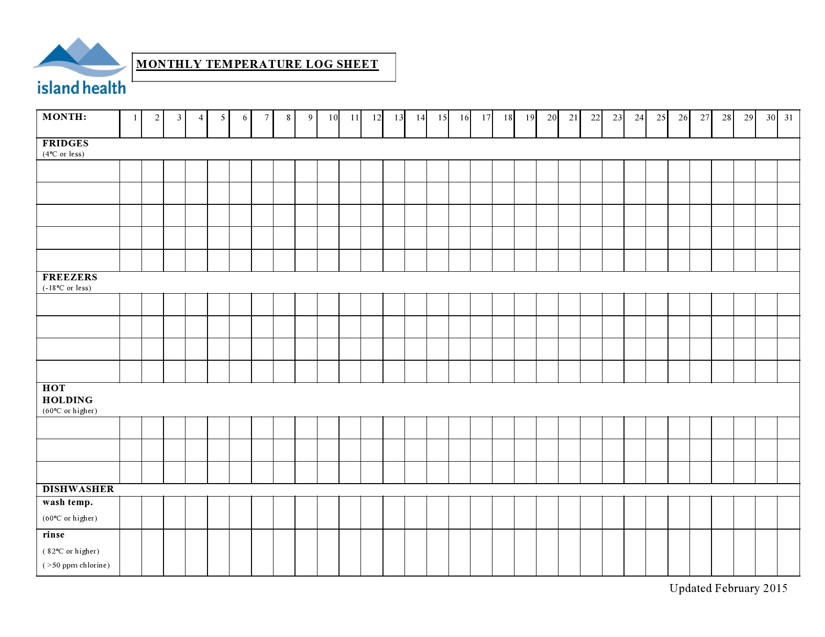 Printable Infection Control Log Template