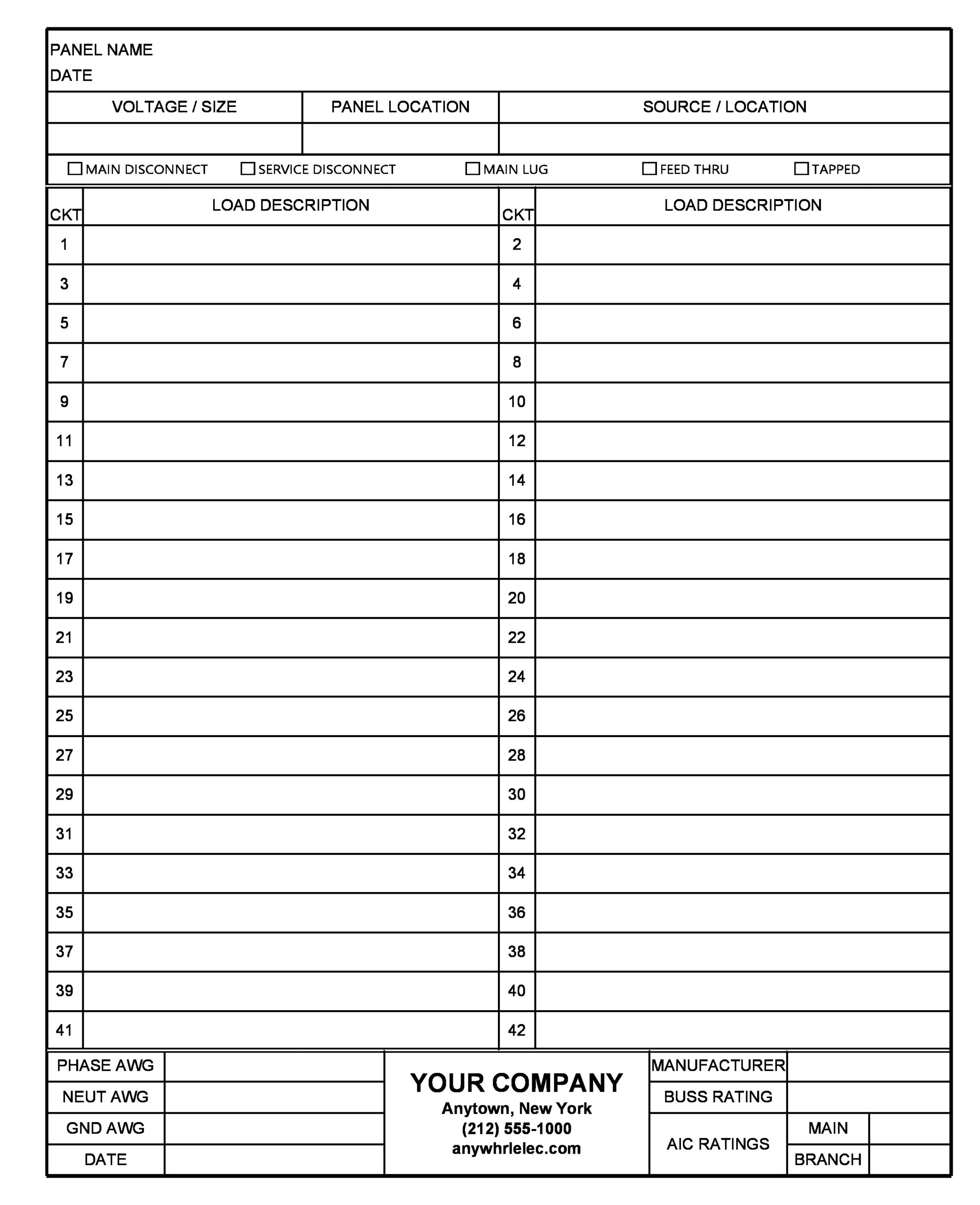 Printable Free Circuit Breaker Directory Template