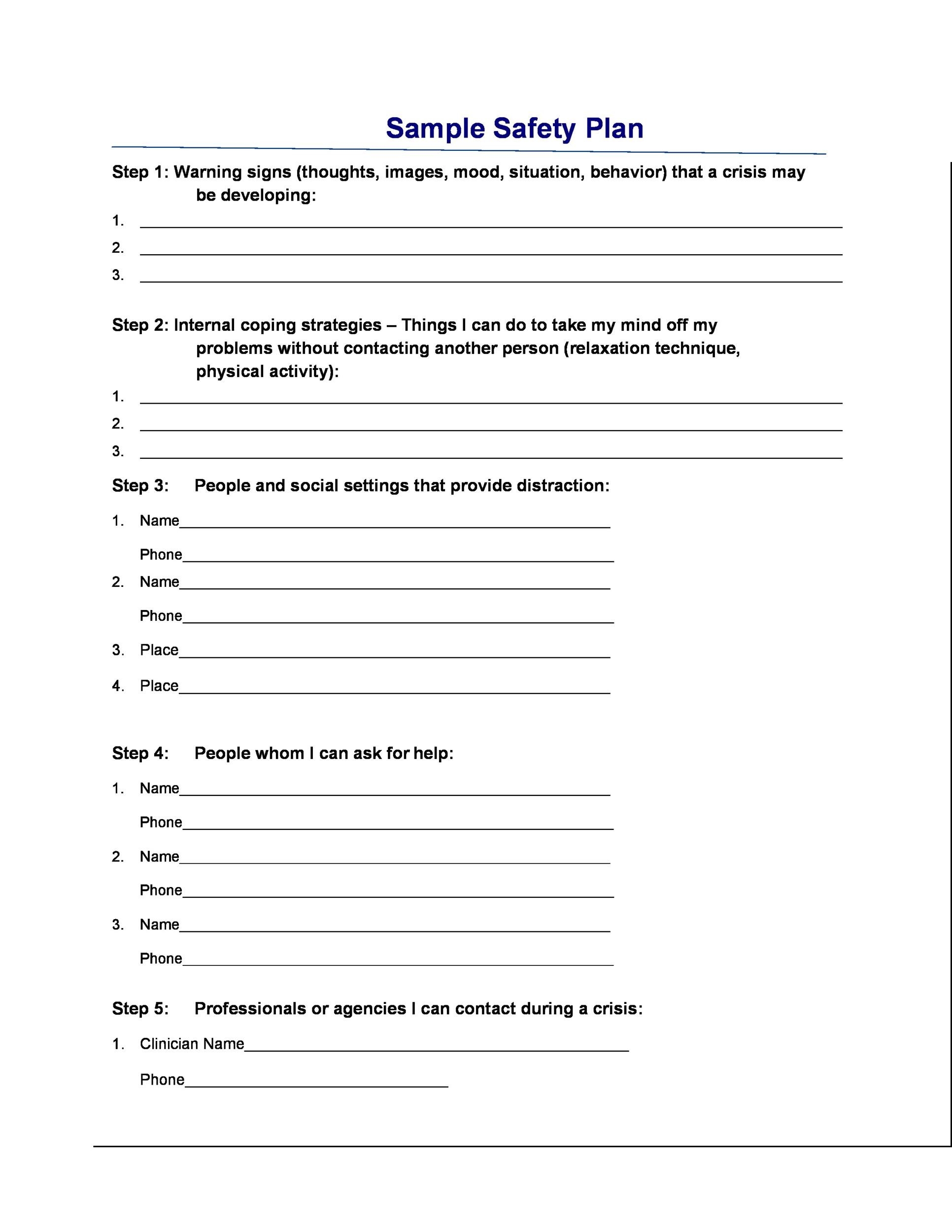 Printable Safety Plan Template For Students